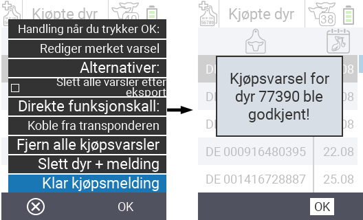 VitalControl: Liste over kjøpte dyr, slett kjøpsvarsel