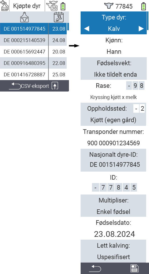VitalControl: Liste over kjøpte dyr, Rediger dyredata