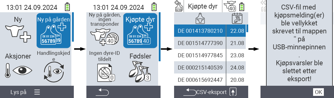 VitalControl: Liste over kjøpte dyr, csv-eksport