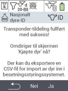 VitalControl: Meny Ny på gården, ingen transponder