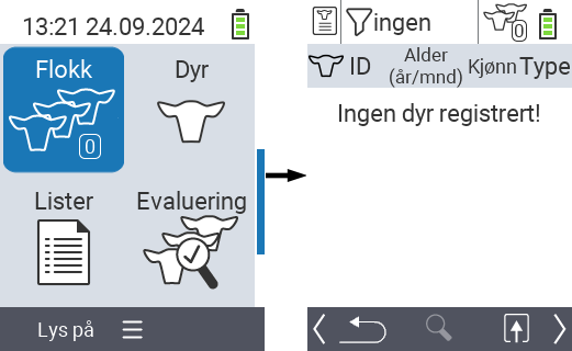 VitalControl: Hovedmenyelement ‘Herd’, ingen dyr registrert