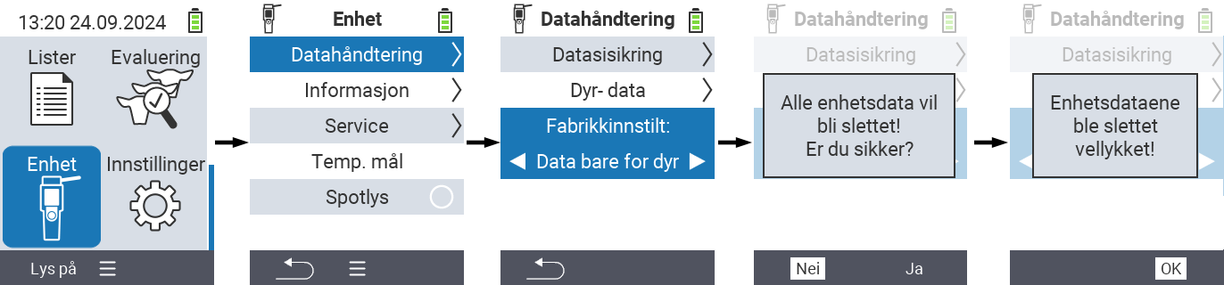 VitalControl: Menyvei Tilbakestilling av alle enhetsdata
