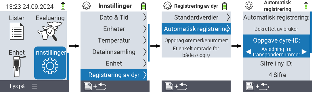 VitalControl: menyinnstillinger tildeling dyre-ID