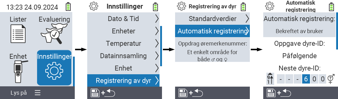 VitalControl: menyinnstillinger tildeling dyre-ID