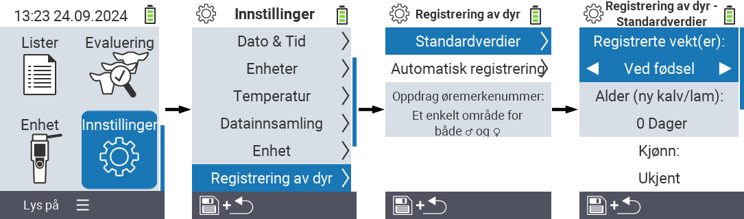 VitalControl: menyinnstillinger Sett registrert vekt(er)