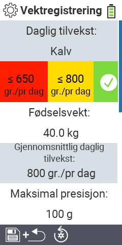 Undermenyelementer innstillinger for vektregistrering