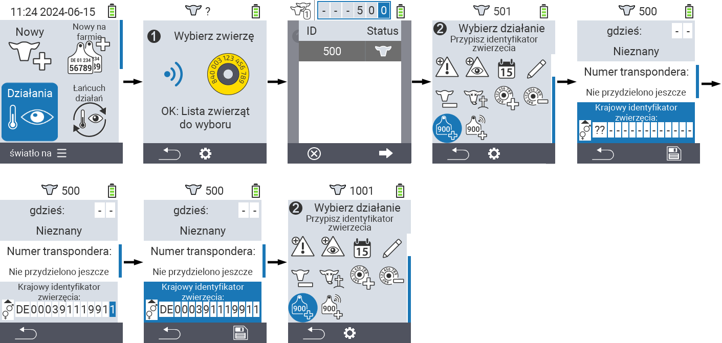 VitalControl: Menu Akcja Powiąż identyfikator zwierzęcia