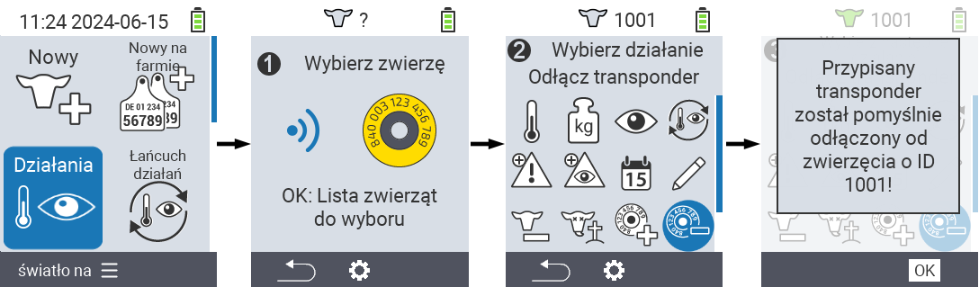 VitalControl: Menu Akcja Odłącz transponder