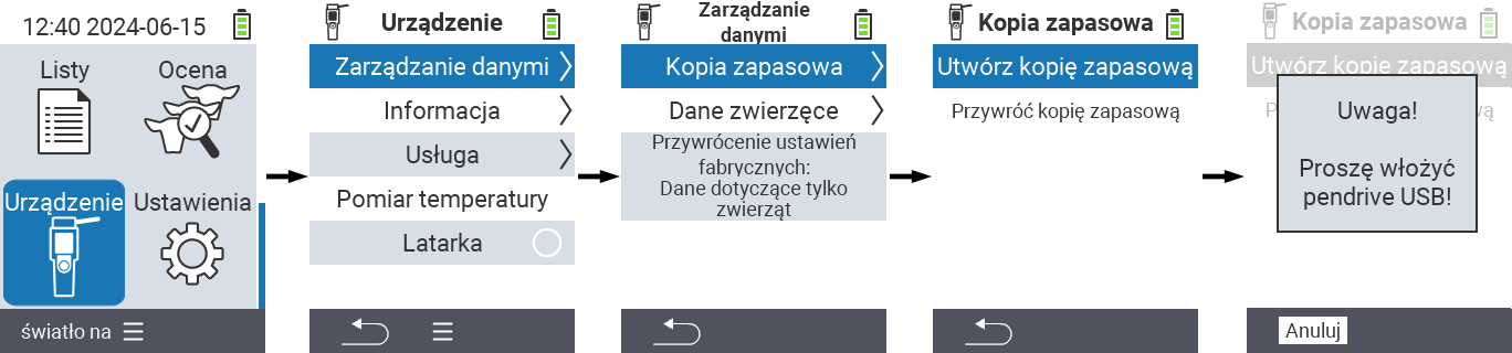 VitalControl: ścieżka menu kopii zapasowej danych