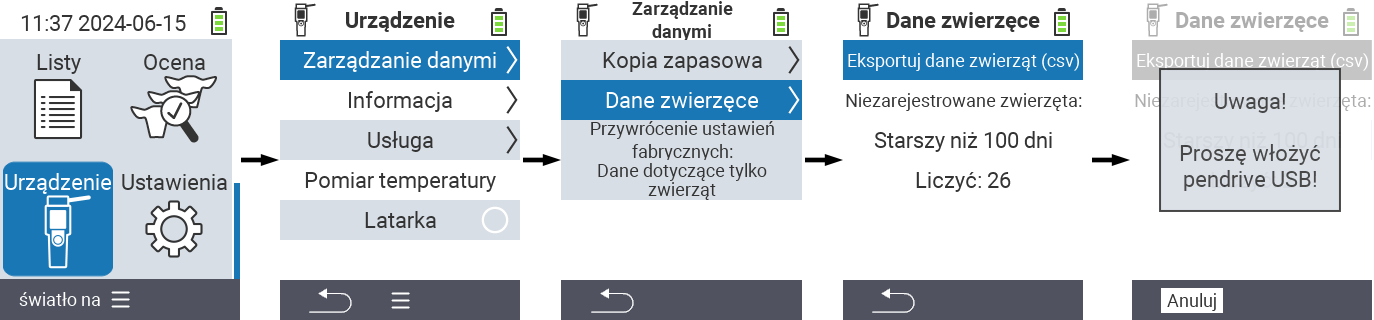 VitalControl: Ścieżka menu eksportu danych