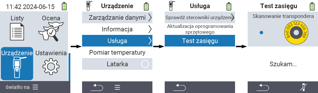 VitalControl: Ścieżka menu Test zasięgu skanera RFID