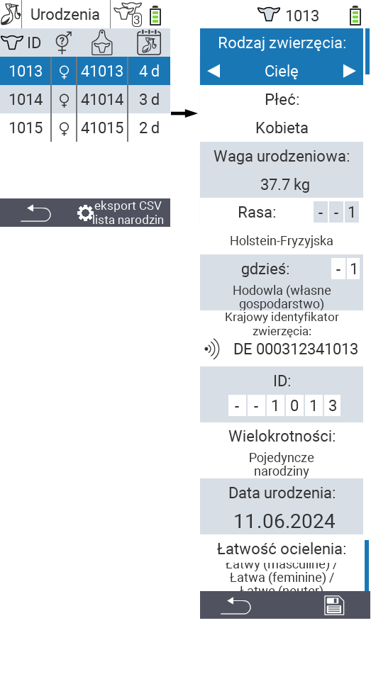 VitalControl: Menu Nowe na farmie Narodziny