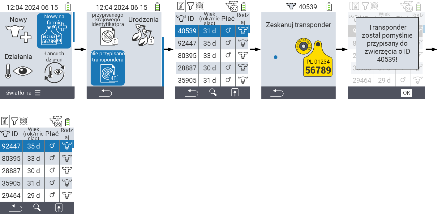 VitalControl: Menu Nowy na farmie Brak przypisanego transpondera