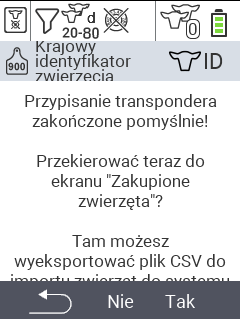 VitalControl: Menu Nowe na farmie, brak transpondera
