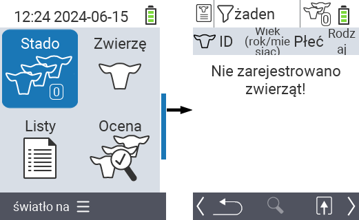VitalControl: Główna pozycja menu ‘Stado’, brak zarejestrowanych zwierząt
