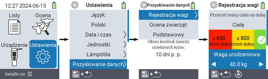 VitalControl: menu ustawienia waga urodzeniowa