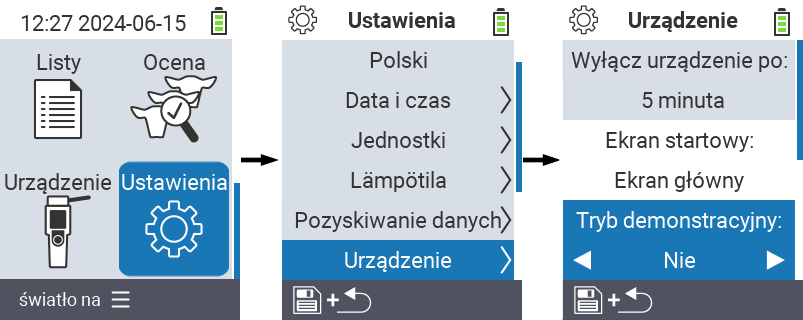 VitalControl: menu ustawienia Tryb demonstracyjny