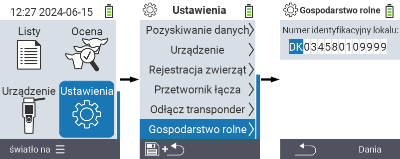 VitalControl: Ścieżka menu do ustawienia numeru gospodarstwa