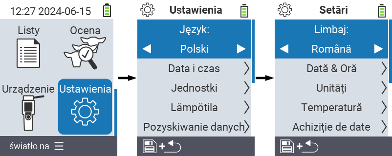 VitalControl: Ścieżka menu Ustawienia języka