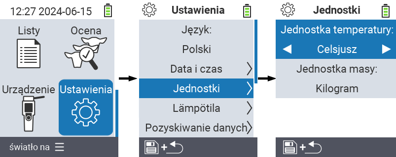 VitalControl: menu ustawień jednostki temperatury