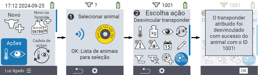 VitalControl: Menu Ação Desvincular transponder