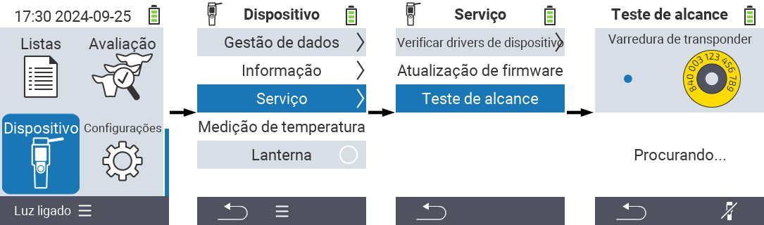 VitalControl: Caminho do menu Teste de alcance do leitor RFID