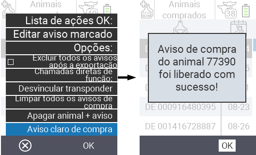 VitalControl: Lista de animais comprados, limpar aviso de compra