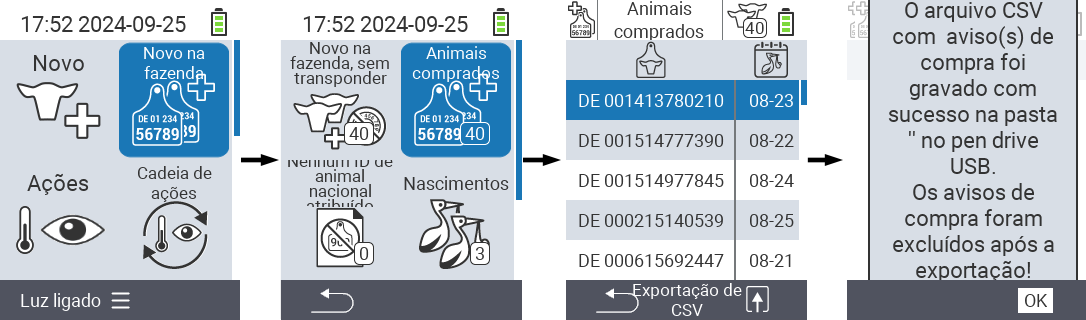 VitalControl: Lista de animais comprados, exportação csv