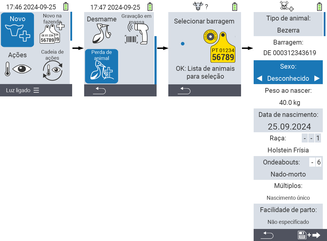 VitalControl: Caminho do menu Nova perda de animal
