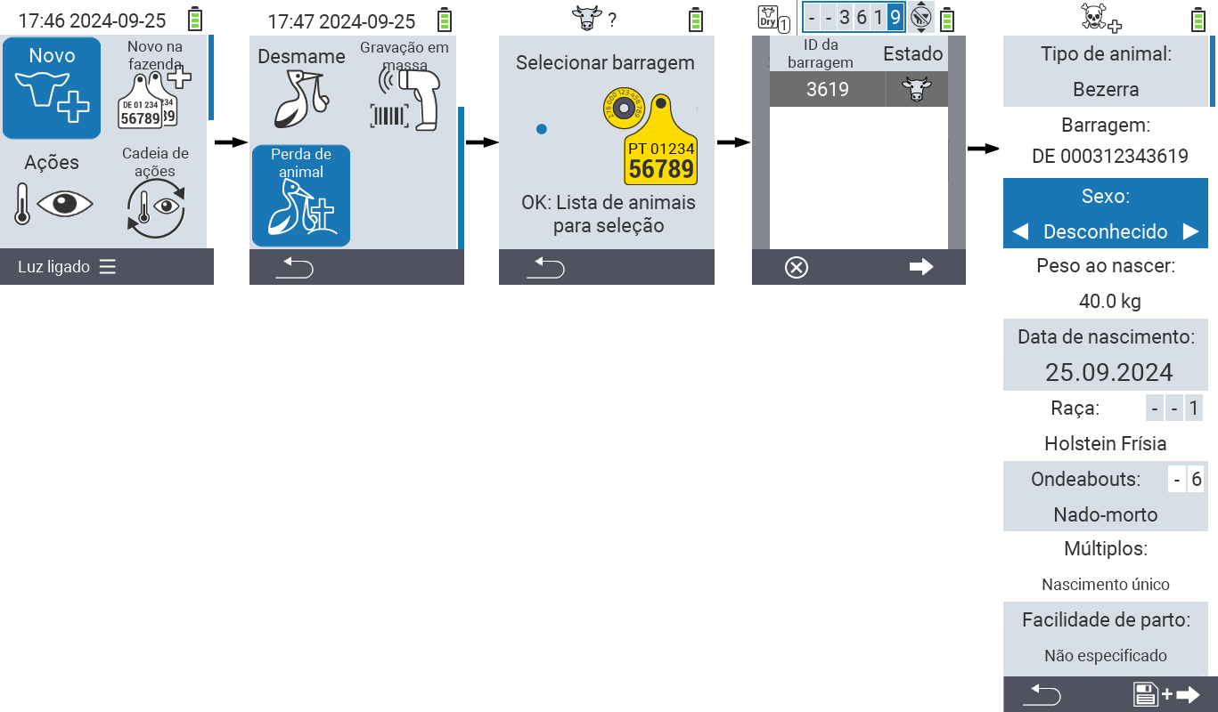 VitalControl: Caminho do menu Nova perda de animal