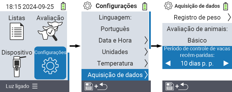 VitalControl: menu de configurações período de controle vacas recém-paridas