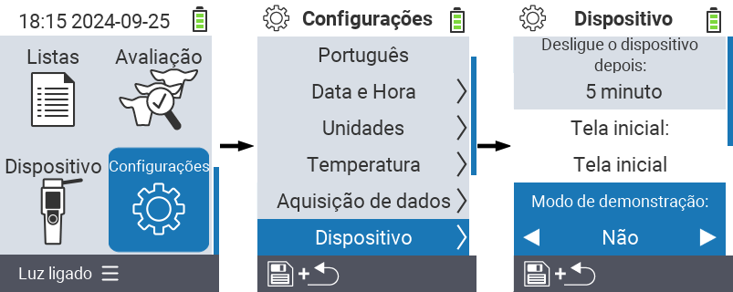 VitalControl: menu de configurações Modo de demonstração