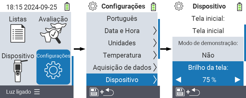 VitalControl: menu de configurações Brilho da tela
