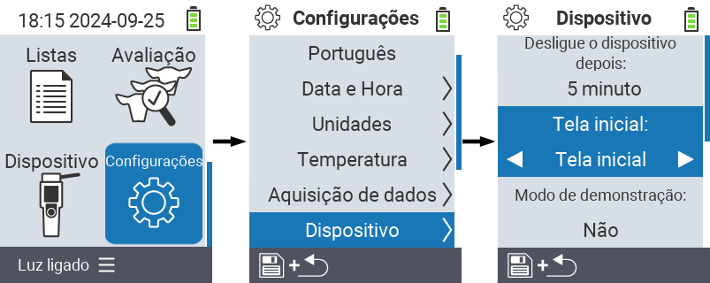 VitalControl: menu de configurações Tela inicial