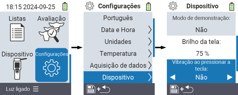 VitalControl: menu de configurações Brilho da tela