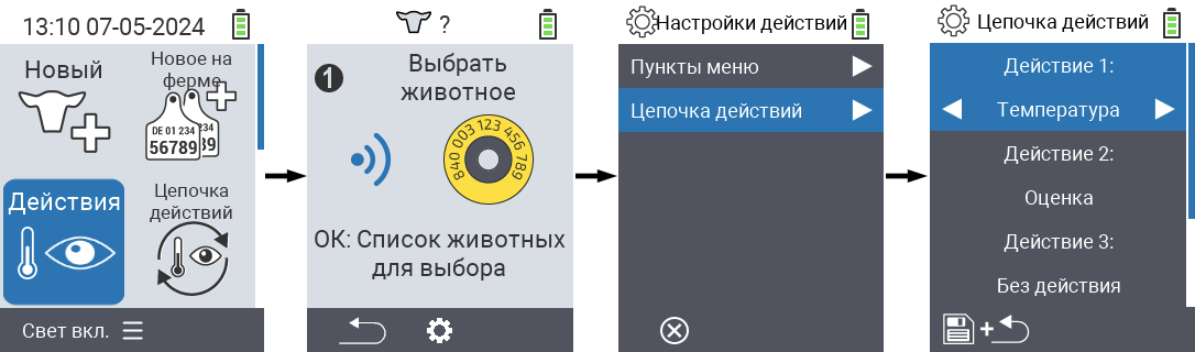 VitalControl: Меню Действия Цепочка Действий