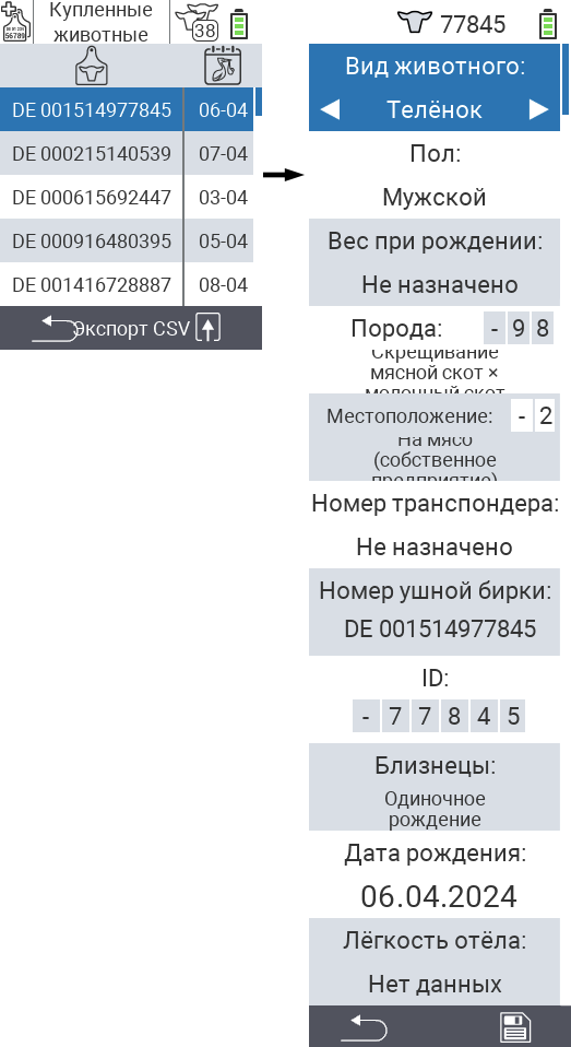 VitalControl: Список купленных животных, редактирование данных животного