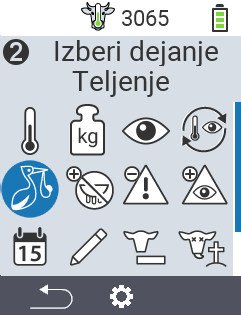 VitalControl: Meni Akcije Telitev