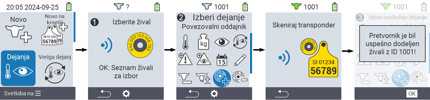 VitalControl: Meni Akcija Povezava transponderja