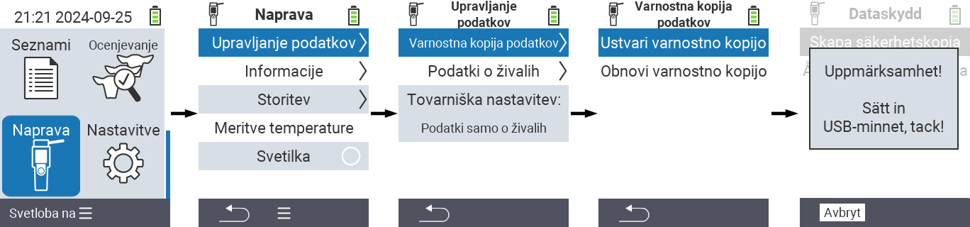 VitalControl: meni pot varnostna kopija podatkov