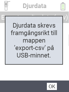 VitalControl: sporočilo o uspešnem izvozu podatkov