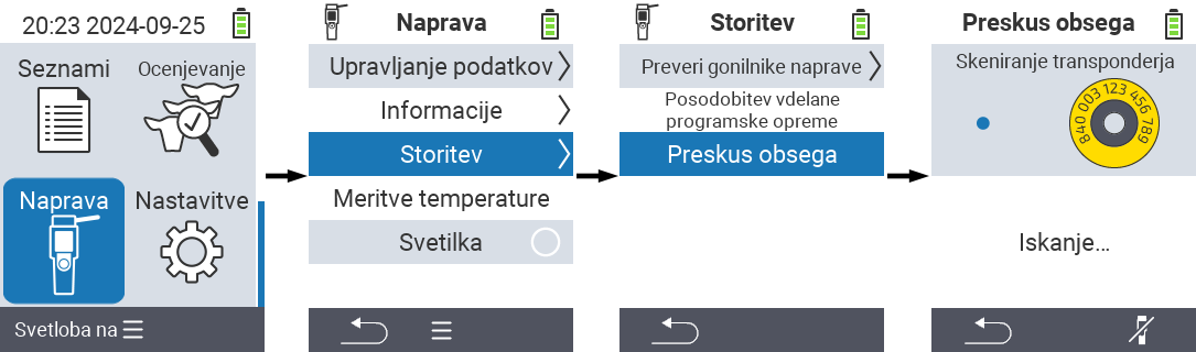 VitalControl: Pot menija Test dometa RFID skenerja