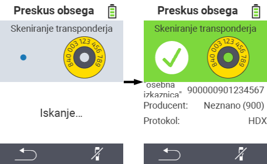VitalControl: Test dometa: Transponder zaznan