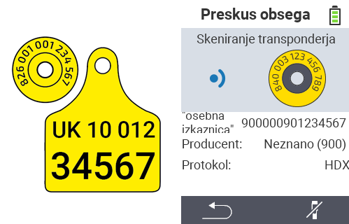 VitalControl: preverjanje transponder ušesne oznake