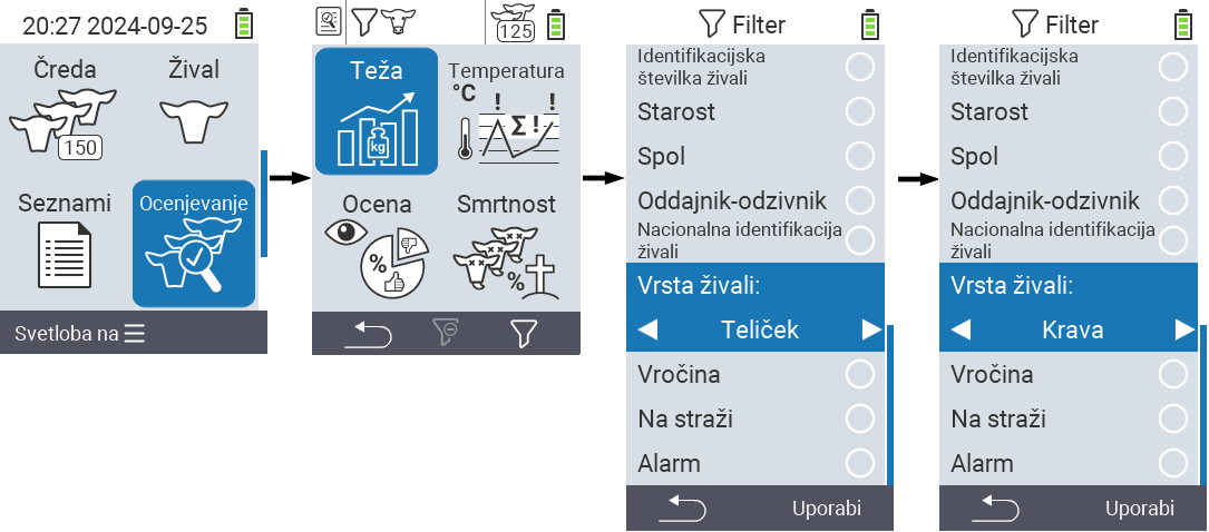 VitalControl: menu Evaluation Create filter