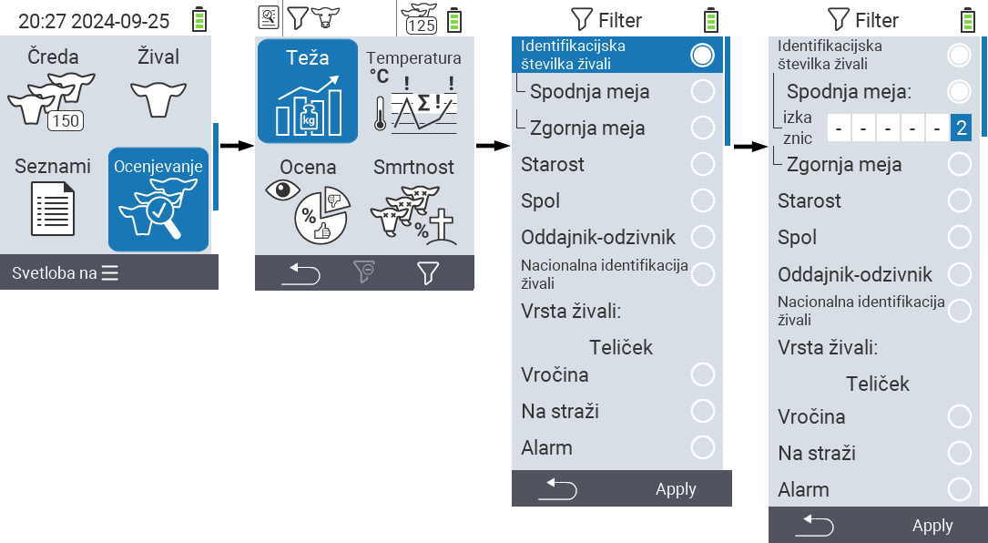 VitalControl: menu Evaluation Create filter