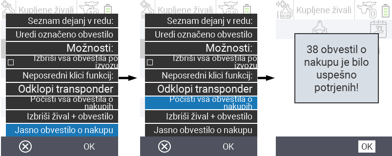 VitalControl: Seznam kupljenih živali, izbris obvestil o nakupu