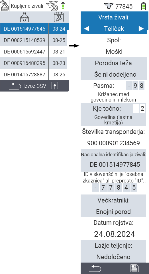 VitalControl: Seznam kupljenih živali, Uredi podatke o živali