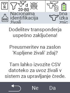 VitalControl: Menu New on farm, no transponder