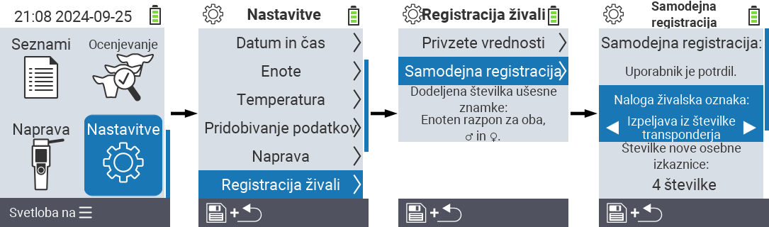 VitalControl: meni nastavitve dodelitev ID-ja živali